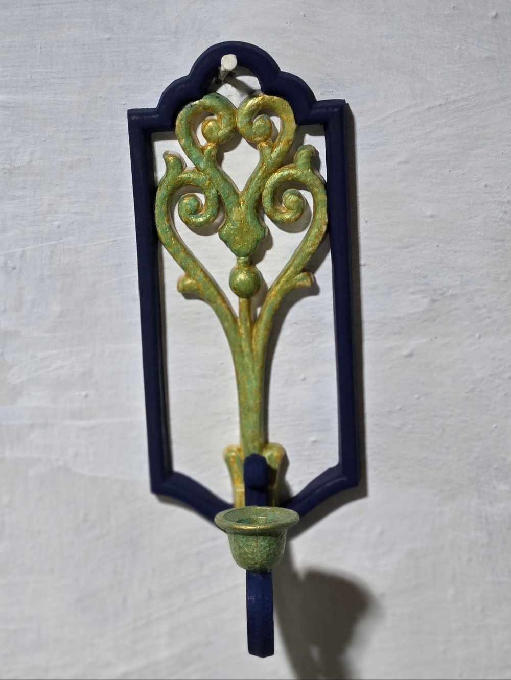 2 Ornate Green and Navy Wall Hook Sconce -